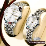 OLEVS 9989 Luxury Water Resistant-white Couple Watch - Image 2