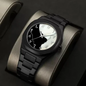Arabic Digital Plastic Carbon Fiber body Strap Quartz Men's Watch Casual Resistant - Black & White