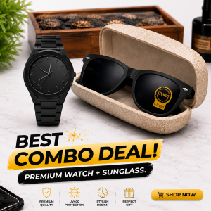 Premium Black Aura Watch & Sunglass Combo