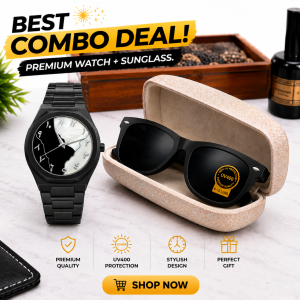 Premium Black Aura Watch & Sunglass Combo
