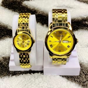 OLEVS 9989 Luxury Water Resistant-Full Gold Couple Watch
