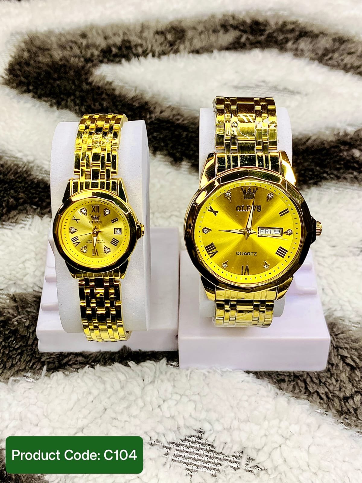 OLEVS 9989 Luxury Water Resistant-Full Gold Couple Watch