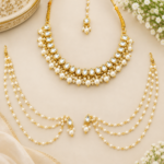 White Kundan Necklace Set with Ear Chains & Tikka