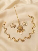 Gold Moon Kundan Pearl Jewellery Set - Image 2